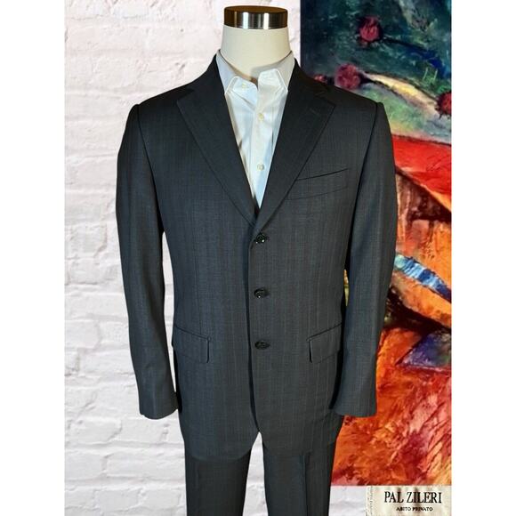 Pal Zileri 40R 32W Gray - Rust Purple Stripe 2 Piece Suit Jacket and Pants Set - Picture 4 of 16